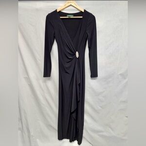 Ralph Lauren Black Long Sleeve Dress Crystal Accent 
Size: 2P